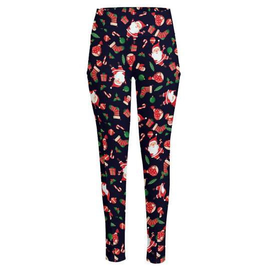 Cute Merry Christmas Pattern Print High-Waisted Pocket Leggings