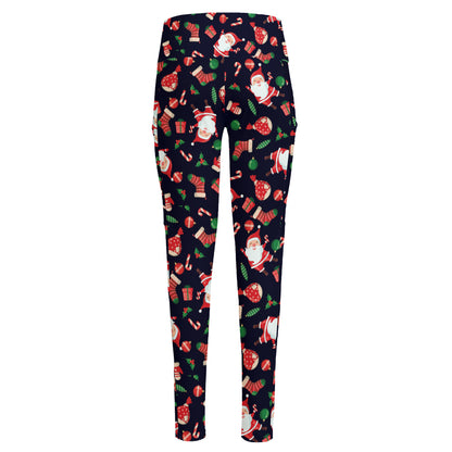 Cute Merry Christmas Pattern Print High-Waisted Pocket Leggings