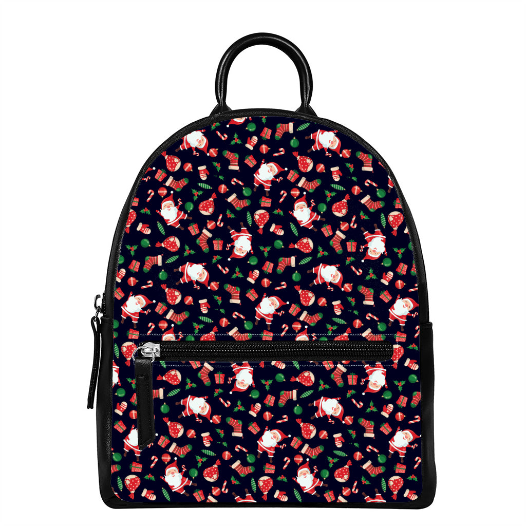 Cute Merry Christmas Pattern Print Leather Backpack