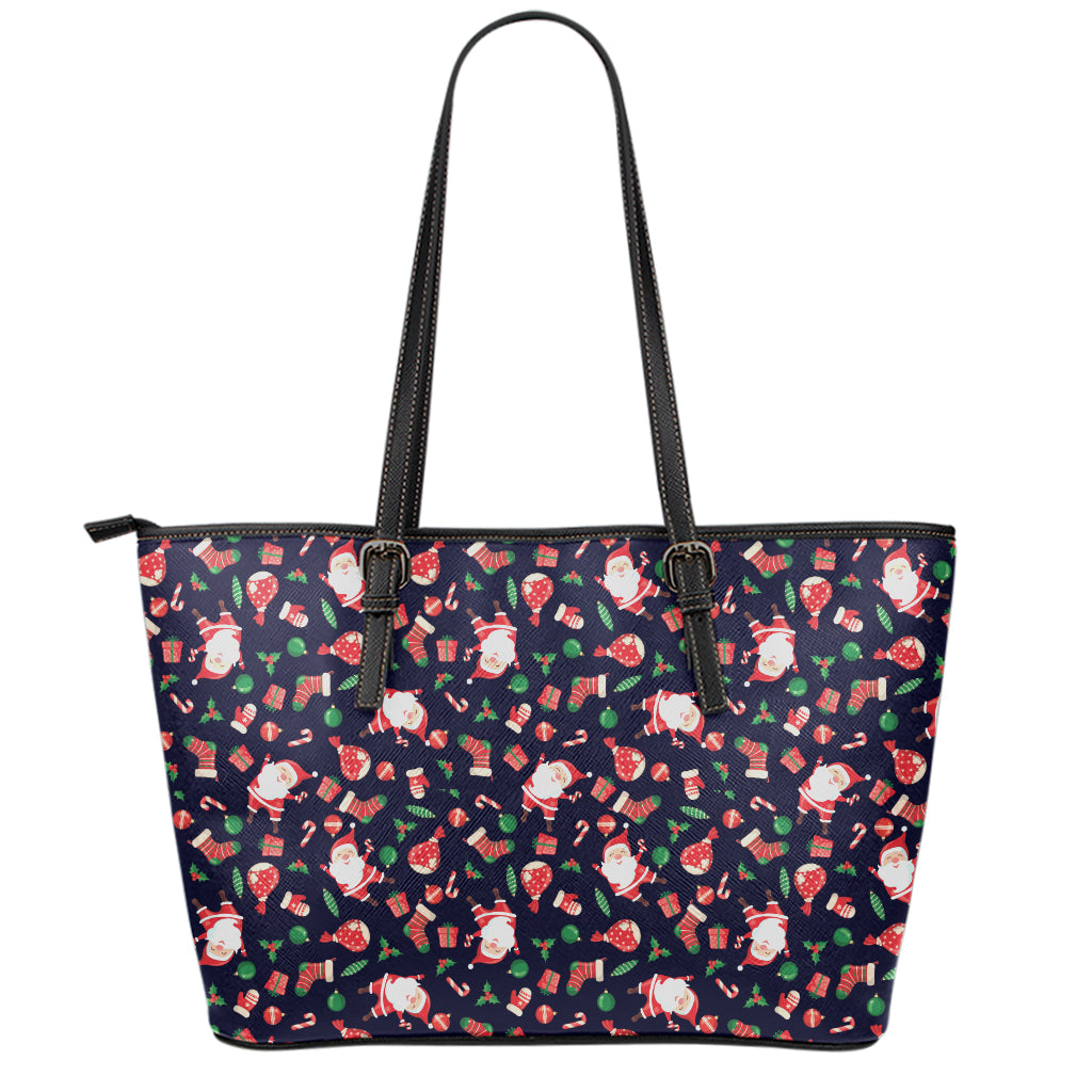 Cute Merry Christmas Pattern Print Leather Tote Bag