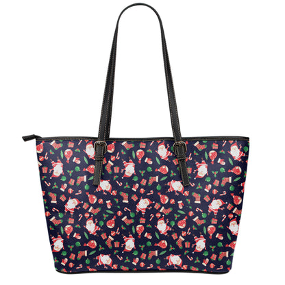 Cute Merry Christmas Pattern Print Leather Tote Bag