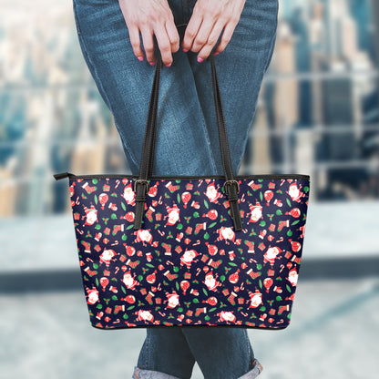 Cute Merry Christmas Pattern Print Leather Tote Bag