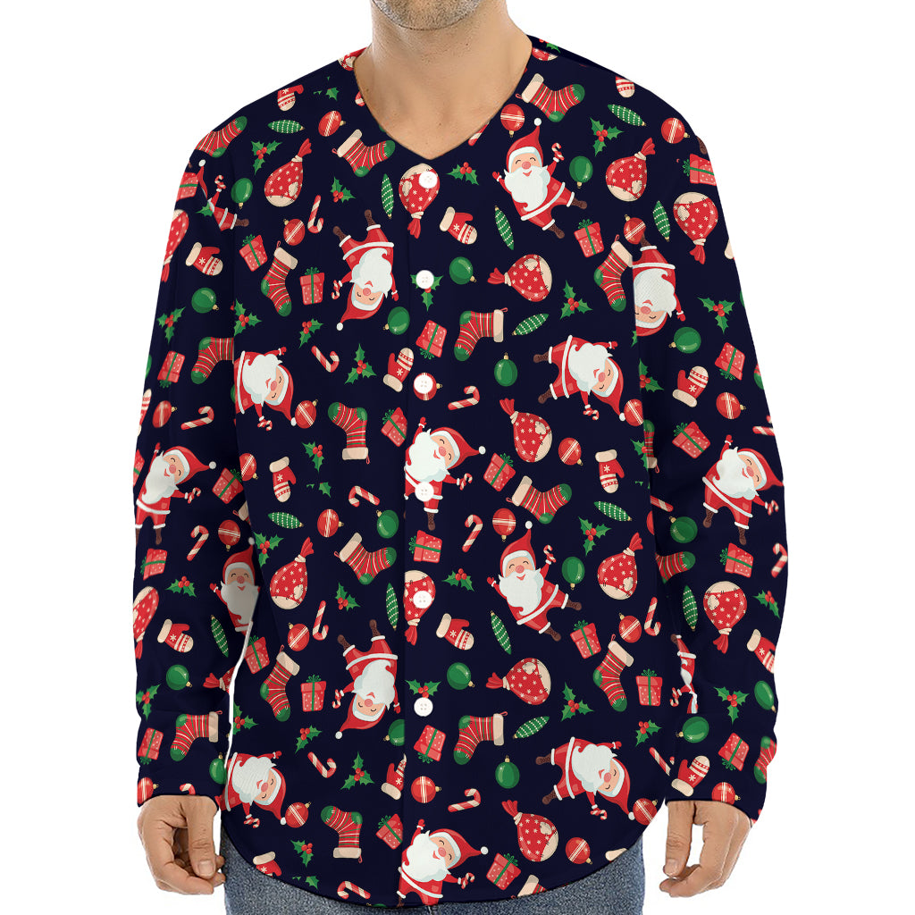 Cute Merry Christmas Pattern Print Long Sleeve Baseball Jersey