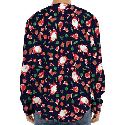 Cute Merry Christmas Pattern Print Long Sleeve Baseball Jersey