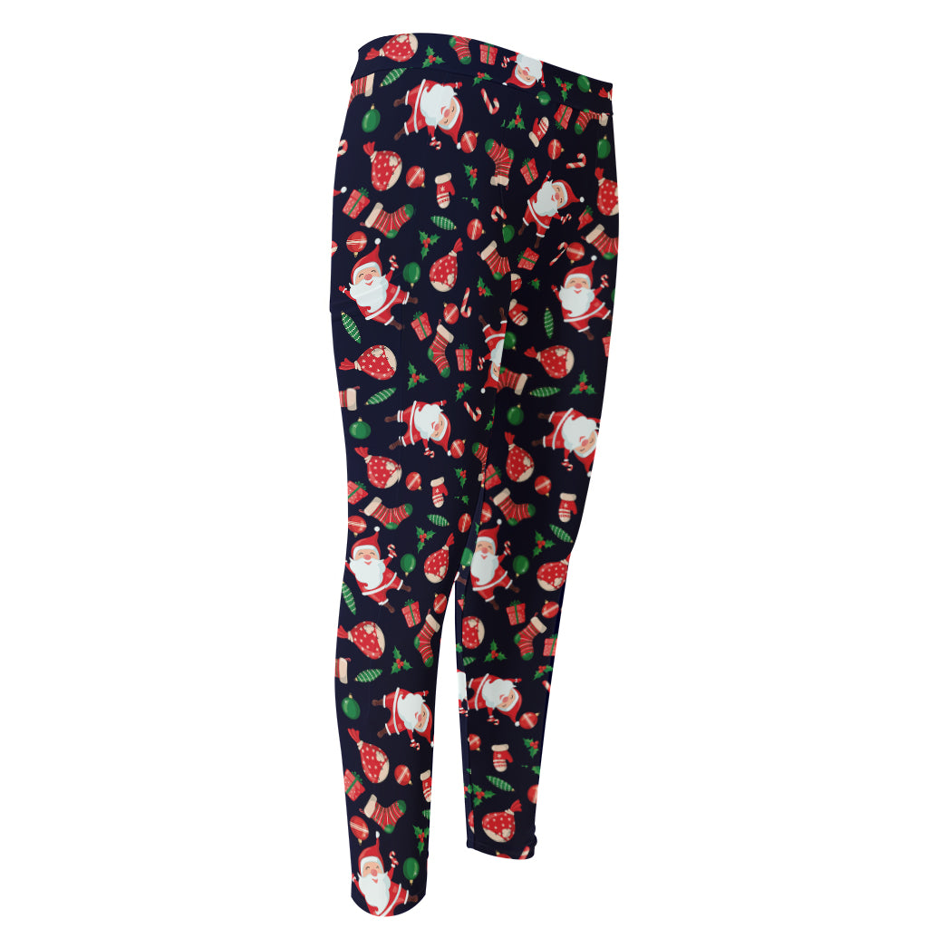 Cute Merry Christmas Pattern Print Men's Compression Pants