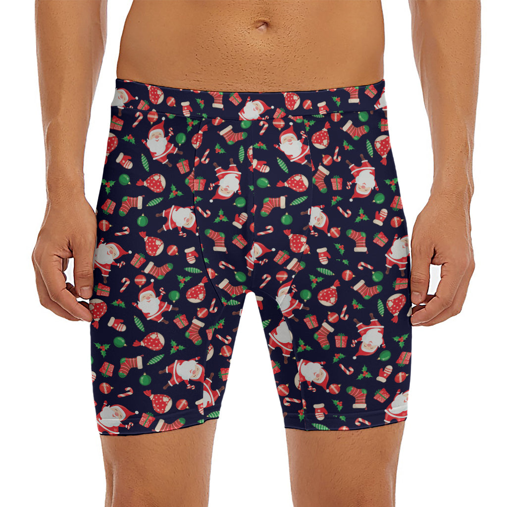 Cute Merry Christmas Pattern Print Men's Long Boxer Briefs