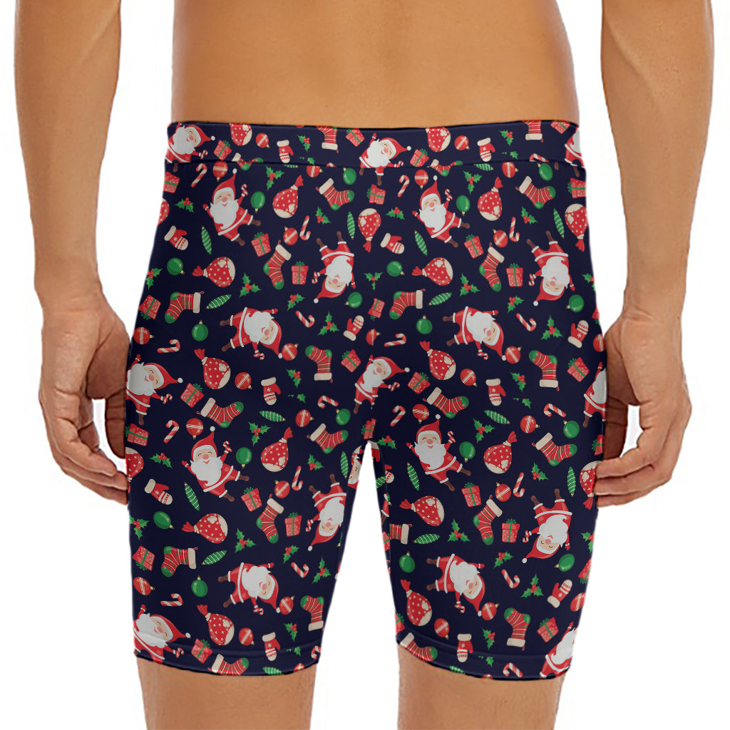 Cute Merry Christmas Pattern Print Men's Long Boxer Briefs