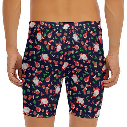 Cute Merry Christmas Pattern Print Men's Long Boxer Briefs