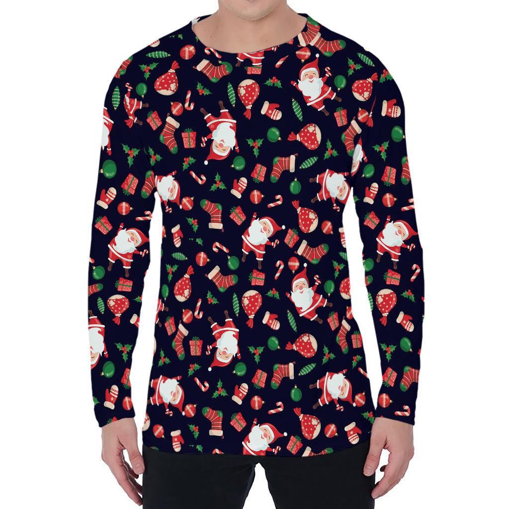 Cute Merry Christmas Pattern Print Men's Long Sleeve T-Shirt