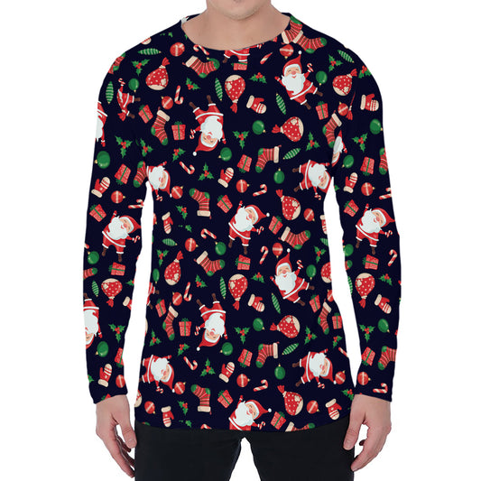 Cute Merry Christmas Pattern Print Men's Long Sleeve T-Shirt