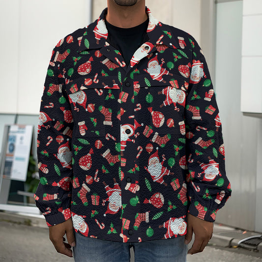 Cute Merry Christmas Pattern Print Men's Shirt Jacket