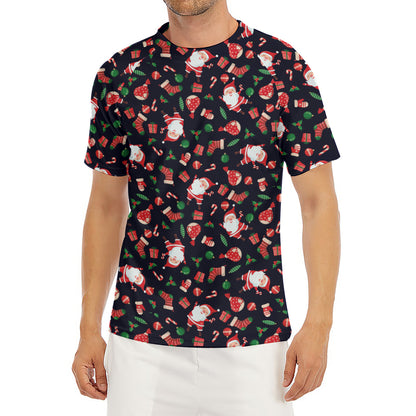 Cute Merry Christmas Pattern Print Men's Short Sleeve Rash Guard
