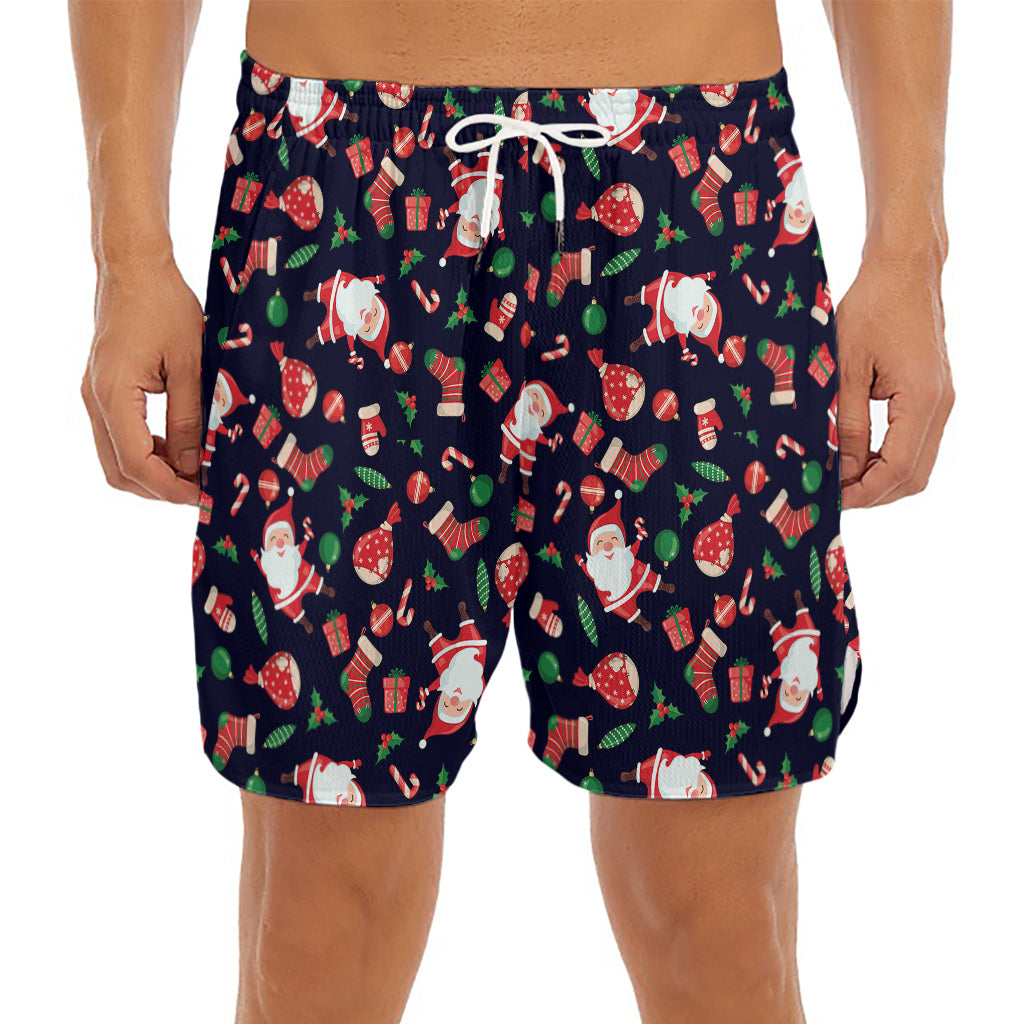 Cute Merry Christmas Pattern Print Men's Split Running Shorts