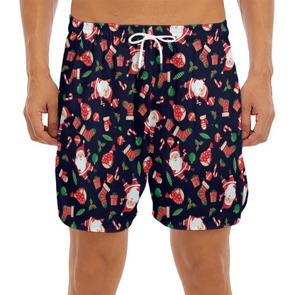 Cute Merry Christmas Pattern Print Men's Split Running Shorts