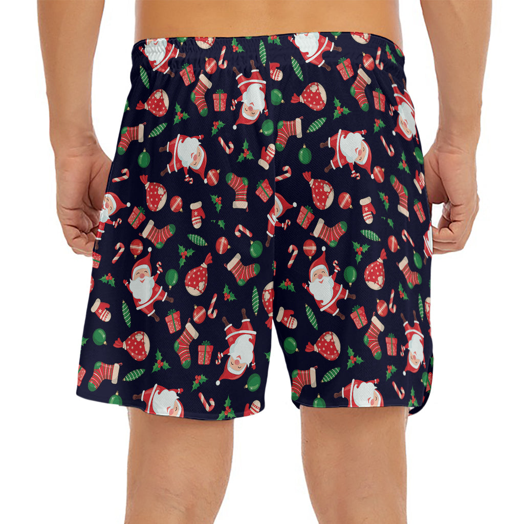 Cute Merry Christmas Pattern Print Men's Split Running Shorts