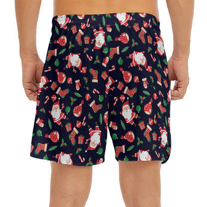 Cute Merry Christmas Pattern Print Men's Split Running Shorts