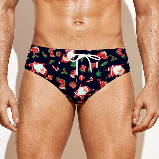 Cute Merry Christmas Pattern Print Men's Swim Briefs