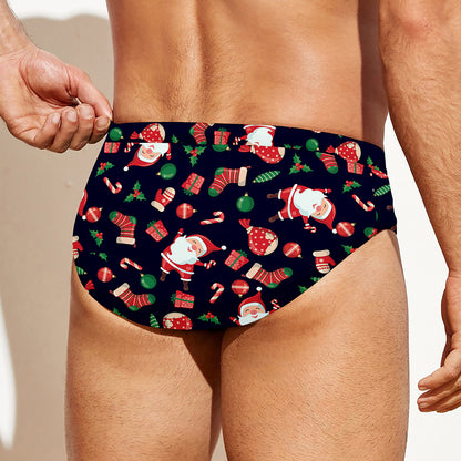 Cute Merry Christmas Pattern Print Men's Swim Briefs