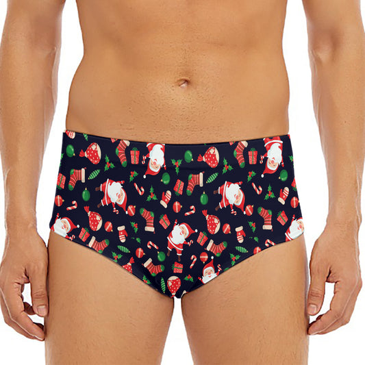 Cute Merry Christmas Pattern Print Men's Triangle Swim Briefs
