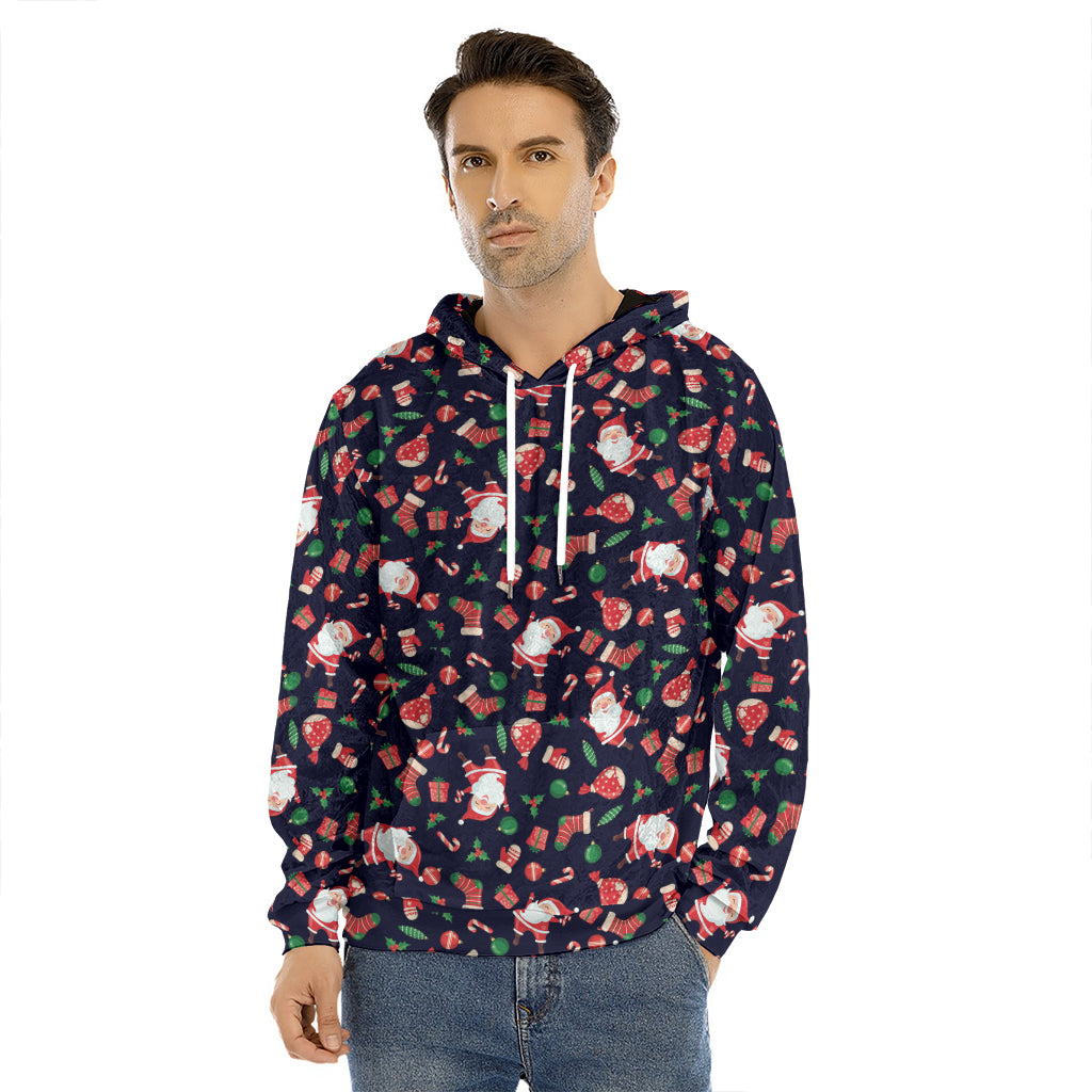 Cute Merry Christmas Pattern Print Men's Velvet Pullover Hoodie
