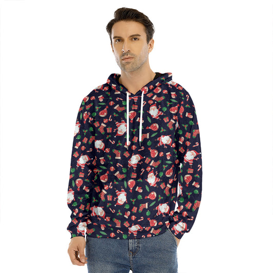 Cute Merry Christmas Pattern Print Men's Velvet Pullover Hoodie