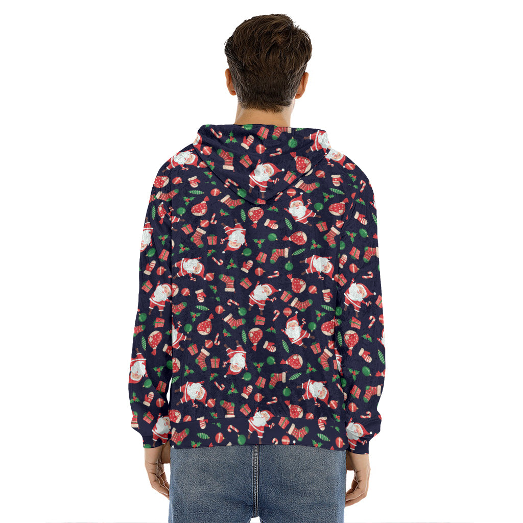 Cute Merry Christmas Pattern Print Men's Velvet Pullover Hoodie
