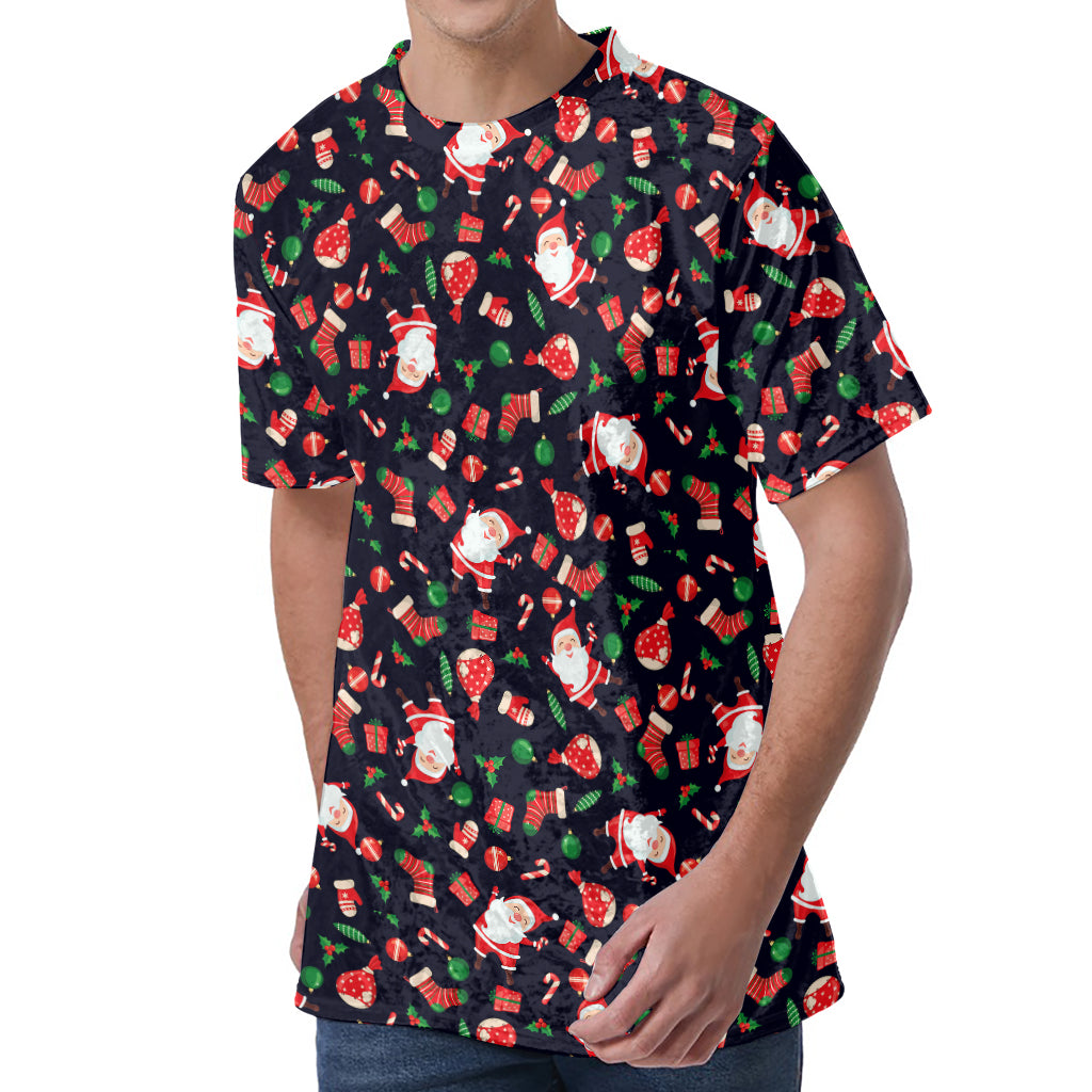 Cute Merry Christmas Pattern Print Men's Velvet T-Shirt