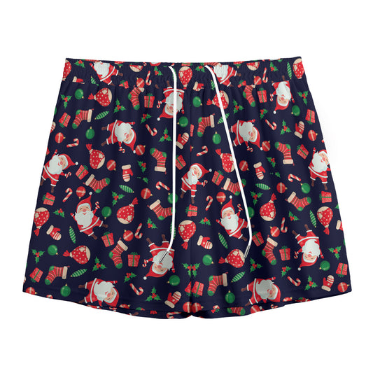 Cute Merry Christmas Pattern Print Mesh Shorts