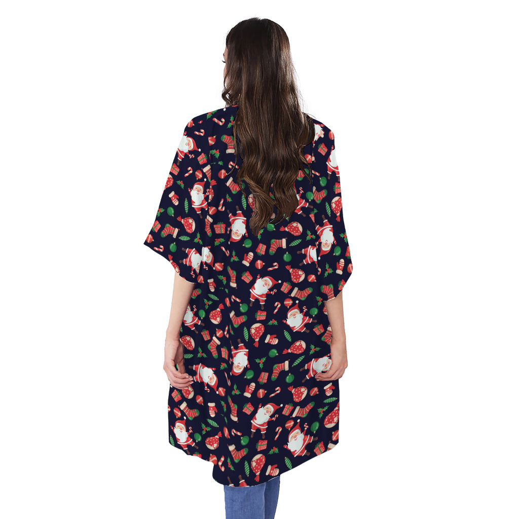 Cute Merry Christmas Pattern Print Open Front Beach Cover Up