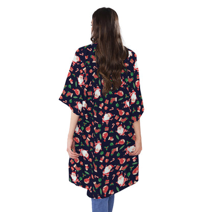 Cute Merry Christmas Pattern Print Open Front Beach Cover Up