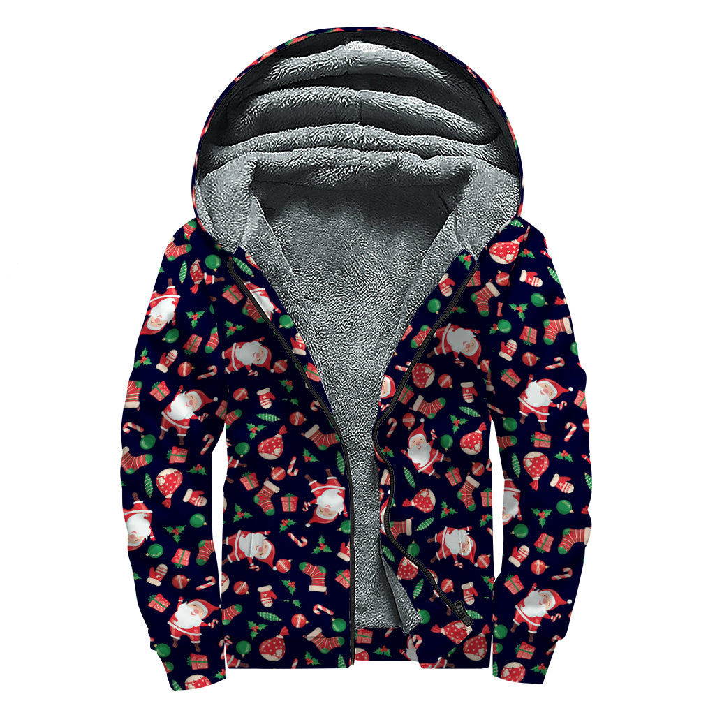 Cute Merry Christmas Pattern Print Sherpa Lined Zip Up Hoodie