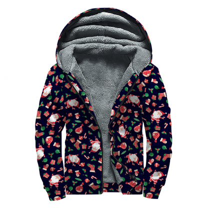 Cute Merry Christmas Pattern Print Sherpa Lined Zip Up Hoodie