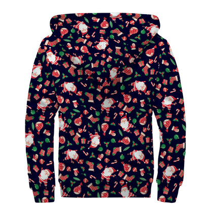 Cute Merry Christmas Pattern Print Sherpa Lined Zip Up Hoodie