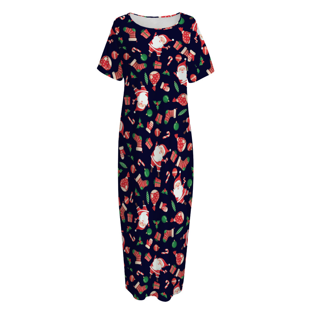 Cute Merry Christmas Pattern Print Short Sleeve Long Nightdress