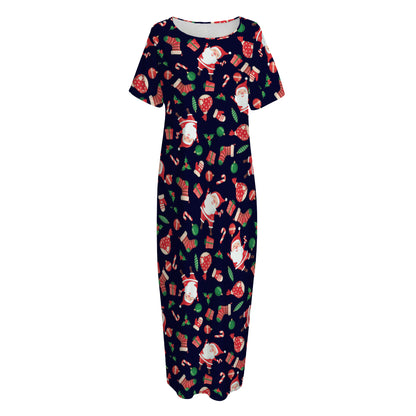 Cute Merry Christmas Pattern Print Short Sleeve Long Nightdress