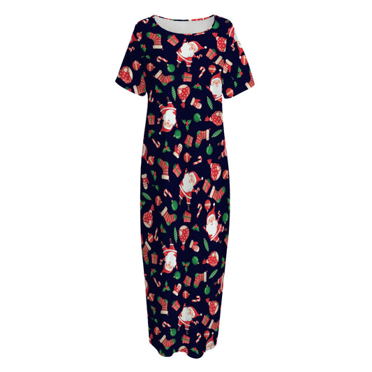 Cute Merry Christmas Pattern Print Short Sleeve Long Nightdress
