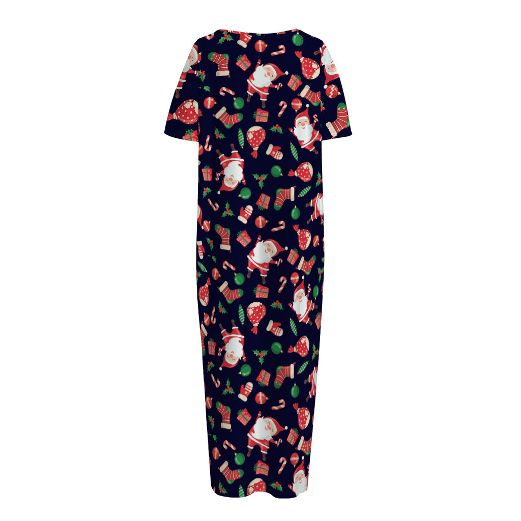 Cute Merry Christmas Pattern Print Short Sleeve Long Nightdress