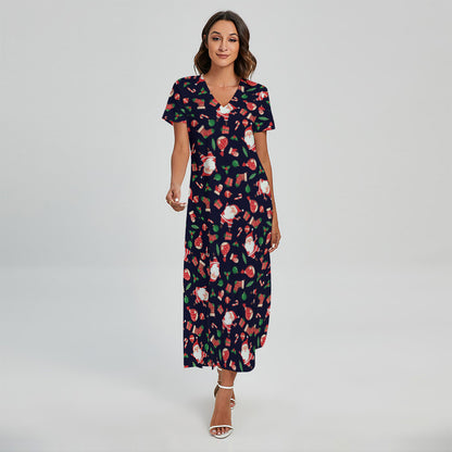 Cute Merry Christmas Pattern Print Short Sleeve Maxi Dress