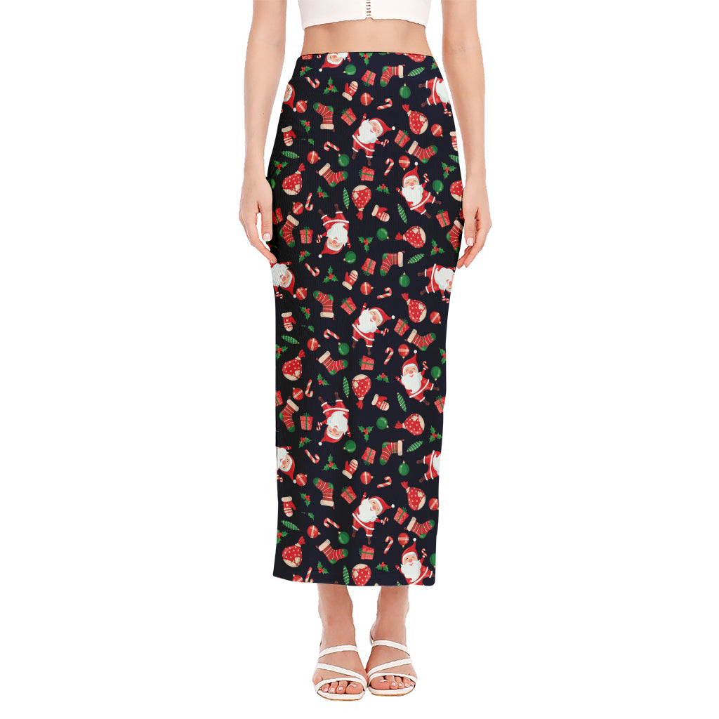 Cute Merry Christmas Pattern Print Side Slit Maxi Skirt