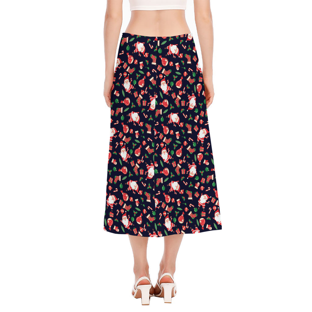 Cute Merry Christmas Pattern Print Side Slit Midi Skirt