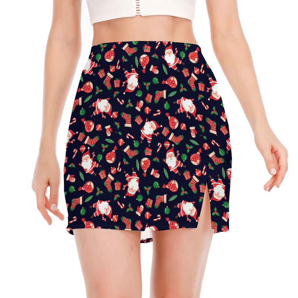 Cute Merry Christmas Pattern Print Side Slit Mini Skirt