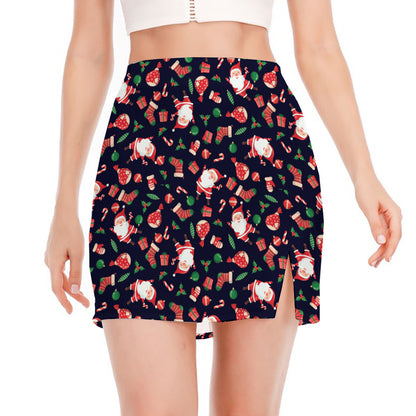 Cute Merry Christmas Pattern Print Side Slit Mini Skirt