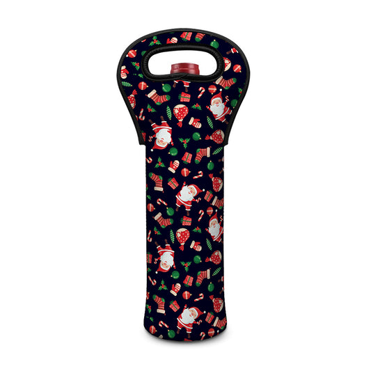 Cute Merry Christmas Pattern Print Single Neoprene Wine Tote