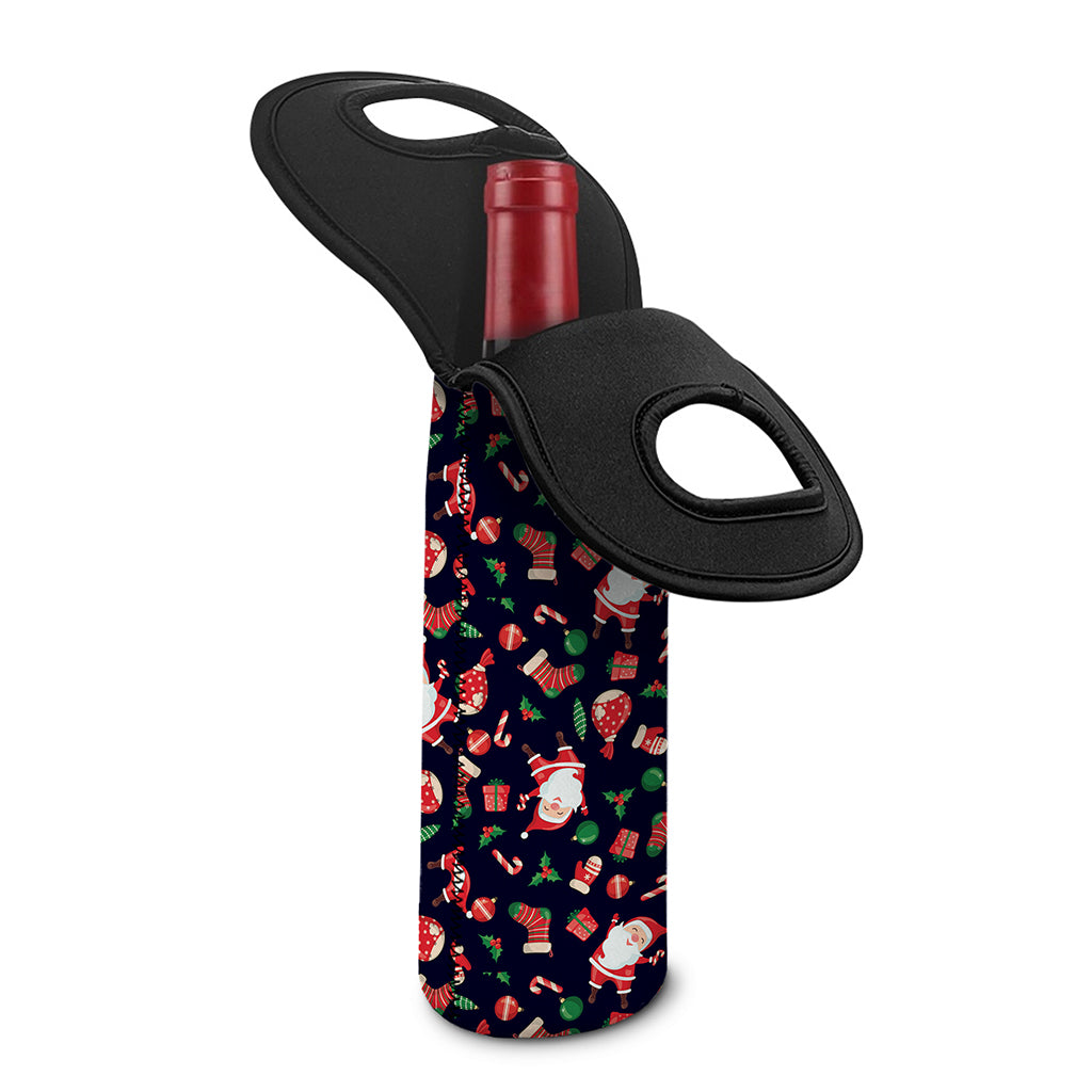 Cute Merry Christmas Pattern Print Single Neoprene Wine Tote