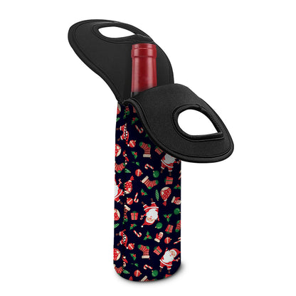 Cute Merry Christmas Pattern Print Single Neoprene Wine Tote