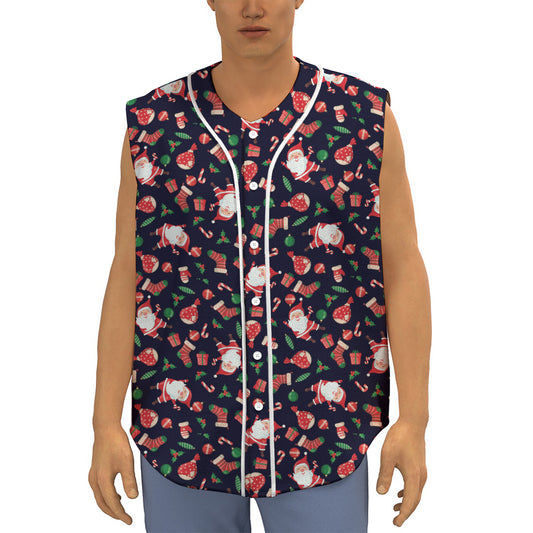 Cute Merry Christmas Pattern Print Sleeveless Baseball Jersey