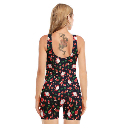 Cute Merry Christmas Pattern Print Sleeveless One Piece Swimsuit