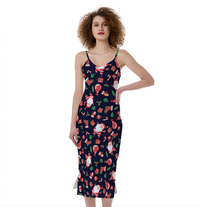 Cute Merry Christmas Pattern Print Slim Fit Midi Cami Dress