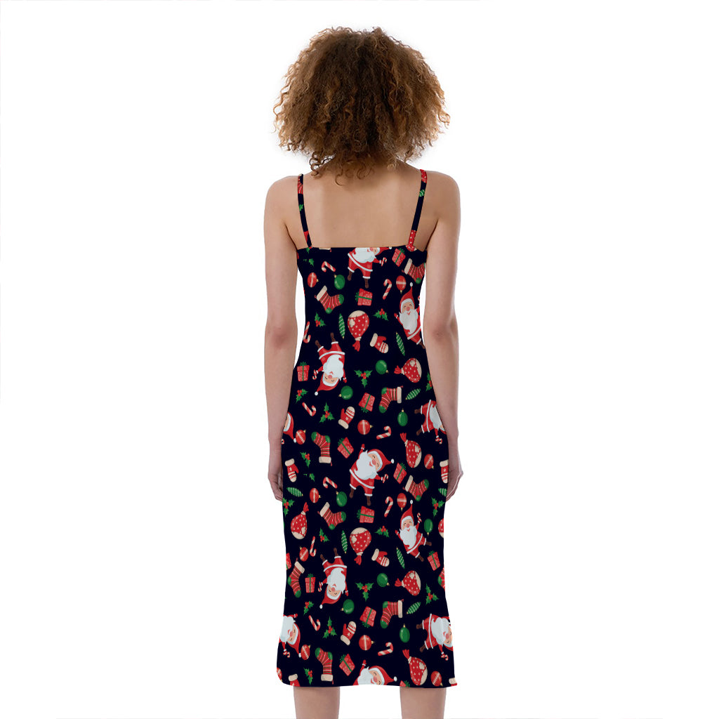 Cute Merry Christmas Pattern Print Slim Fit Midi Cami Dress