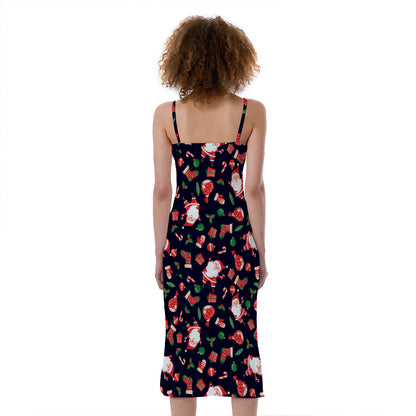 Cute Merry Christmas Pattern Print Slim Fit Midi Cami Dress